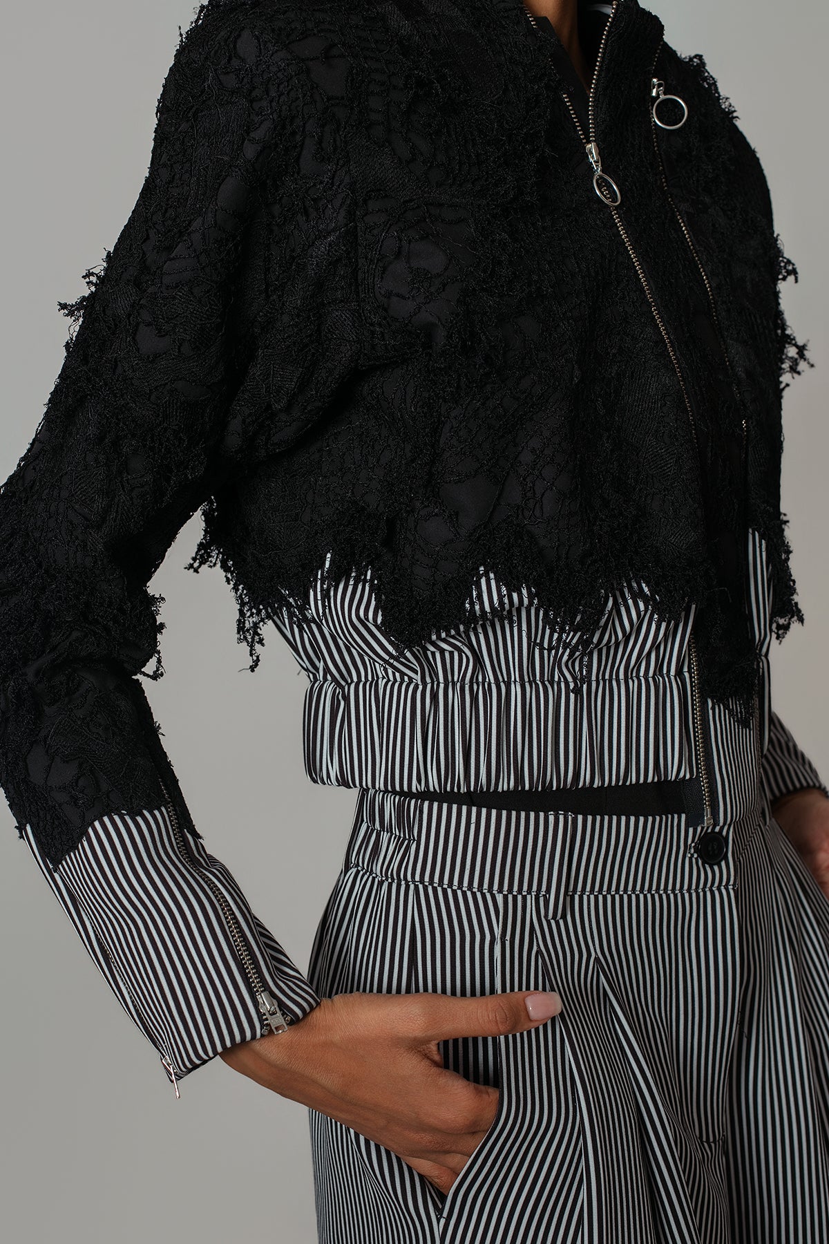 Black Map with Strips Double Zip Bomber