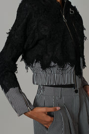 Black Map with Strips Double Zip Bomber