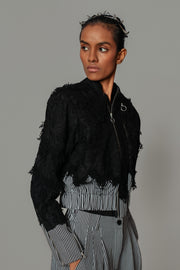 Black Map with Strips Double Zip Bomber