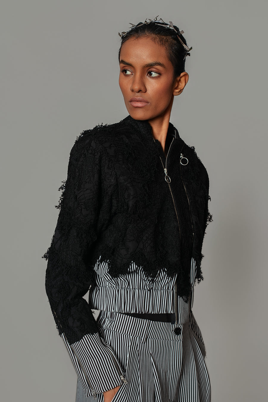 Black Map with Strips Double Zip Bomber