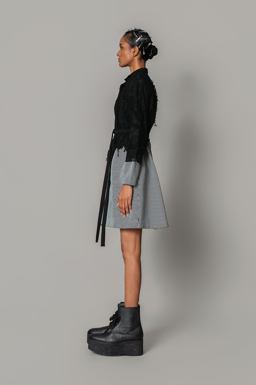 Black Map with Strips Coat Dress