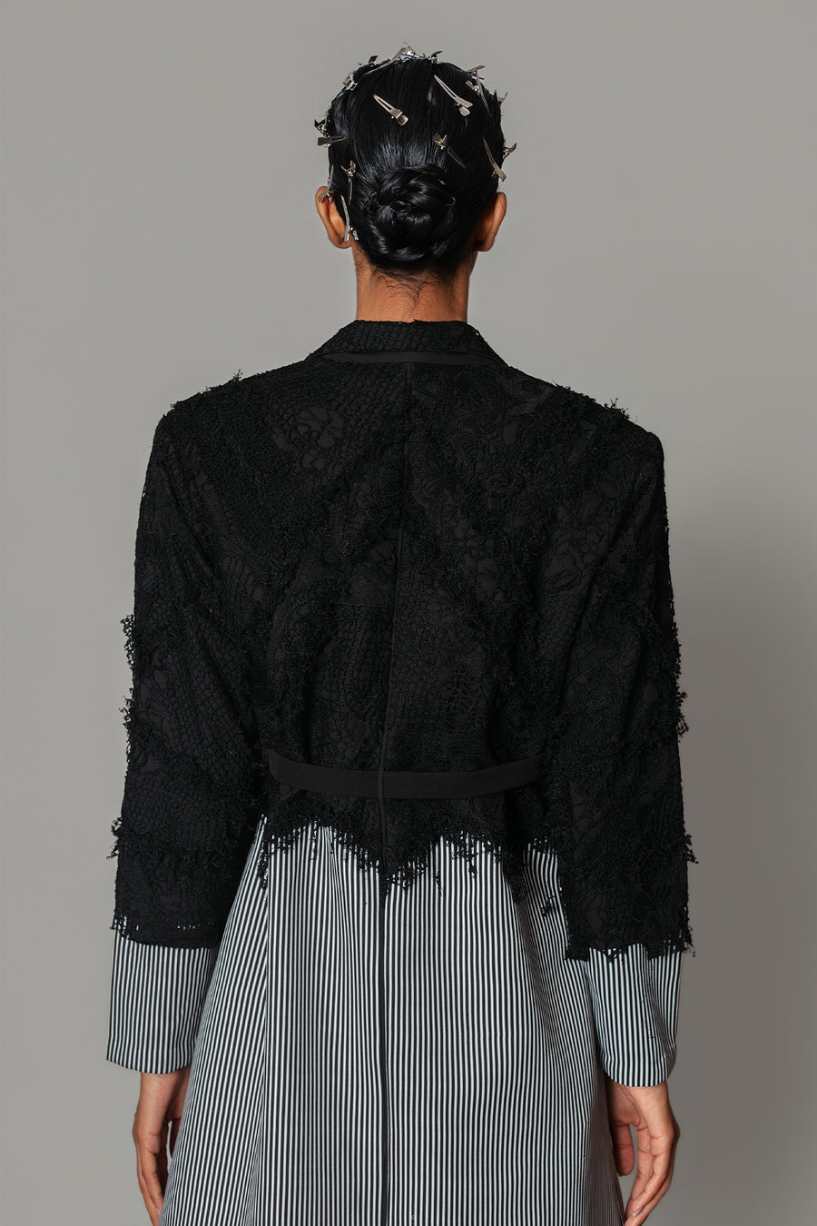 Black Map with Strips Coat Dress