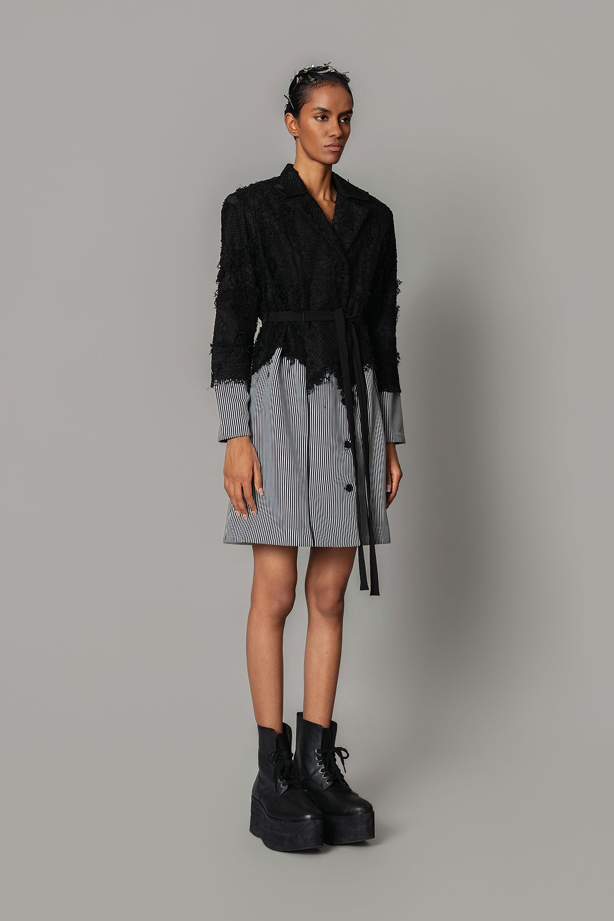 Black Map with Strips Coat Dress