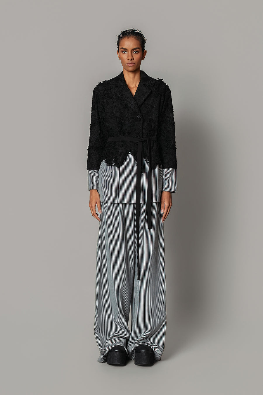 Black Map with Strips Coat Set