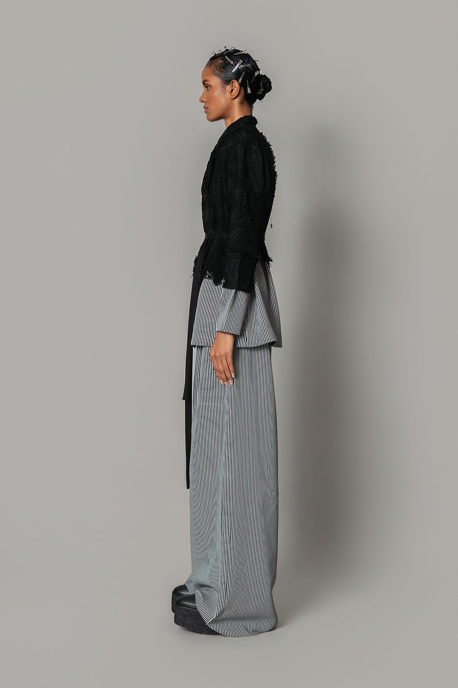 Black Map with Strips Coat Set