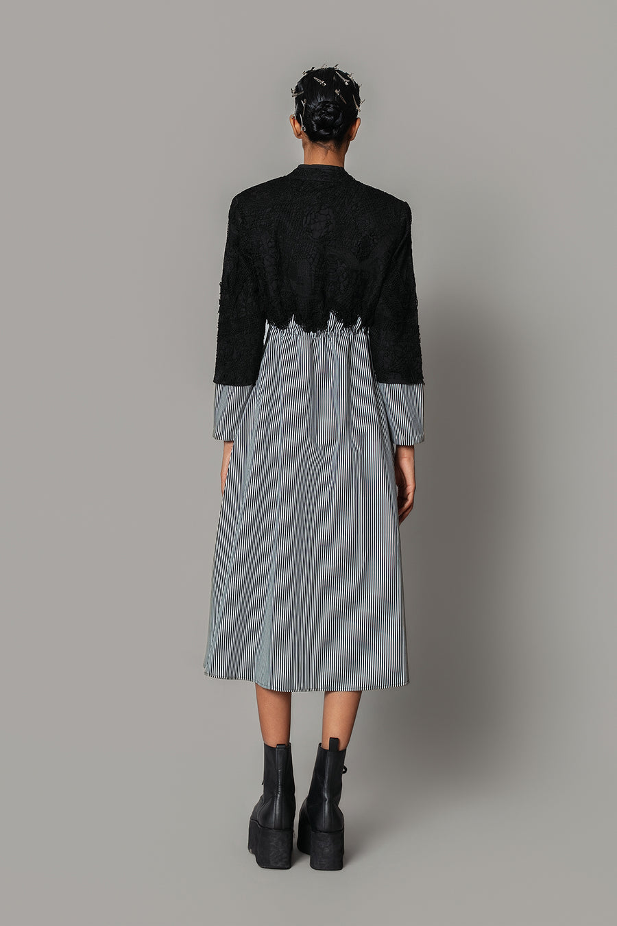 Black Map with Strips Long Dress