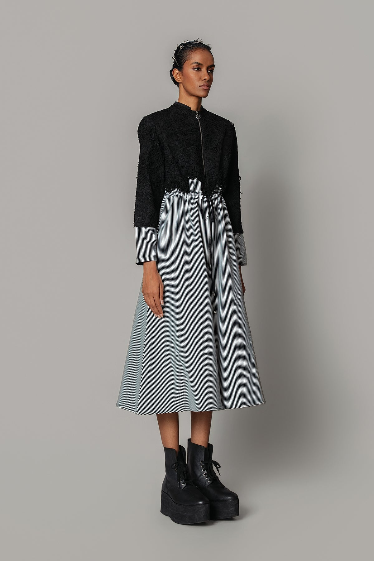 Black Map with Strips Long Dress