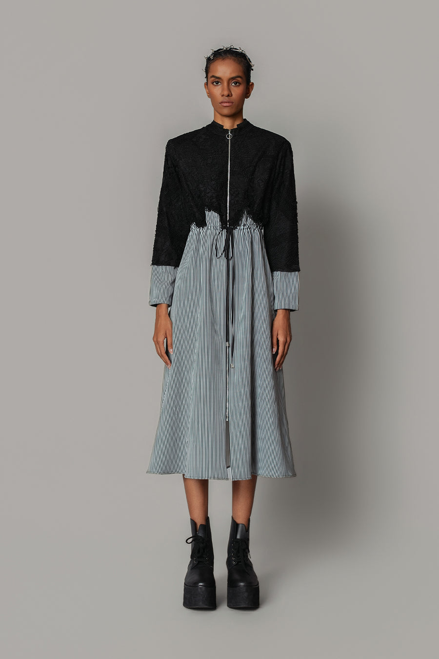 Black Map with Strips Long Dress