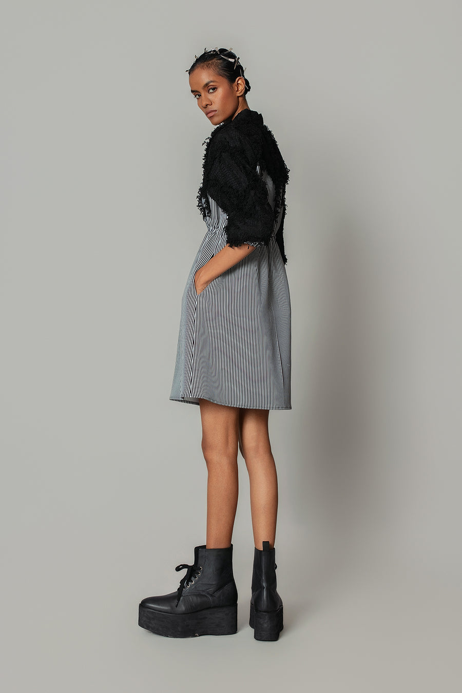 Black Map with Strips Short Dress
