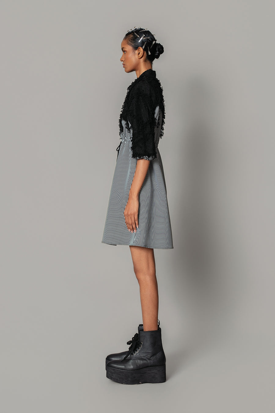 Black Map with Strips Short Dress