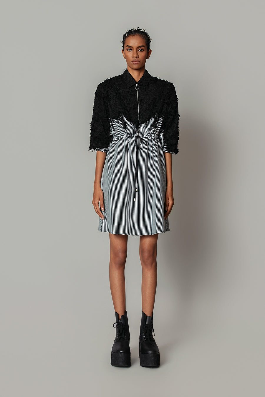 Black Map with Strips Short Dress