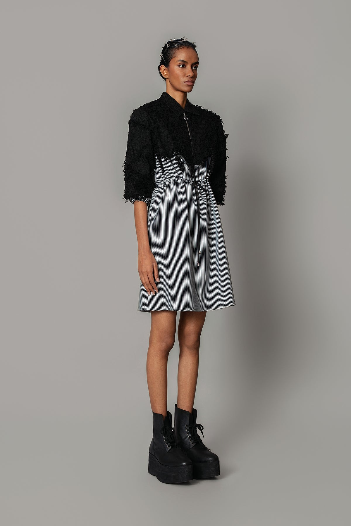 Black Map with Strips Short Dress