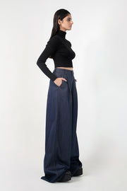Indigo Wavecrafts Pleated Straight Fit  Denims