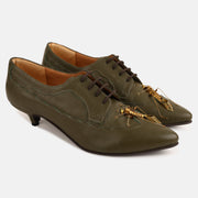Olive Green Insect Kitten Heel Mules