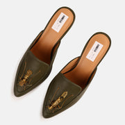 Olive Green Insect Mule Heels