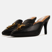 Black insect mule heels
