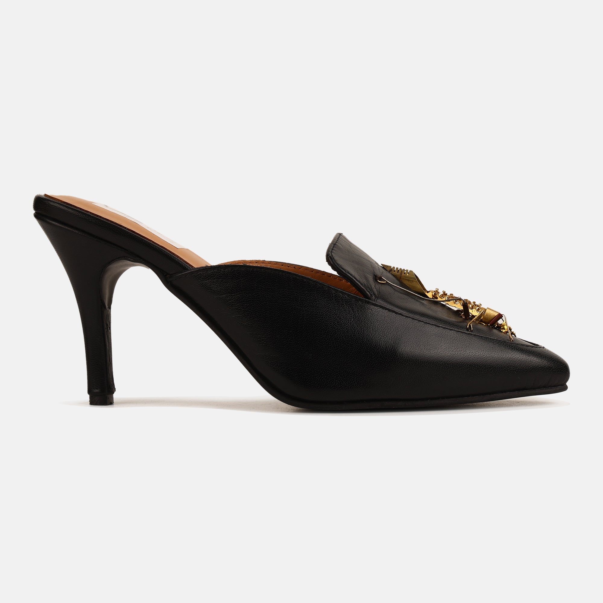 Black insect mule heels