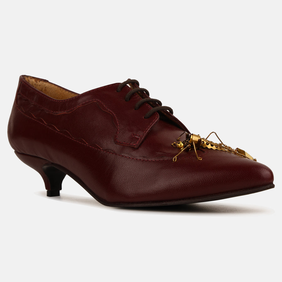 Maroon Insect Kitten Heel Mules