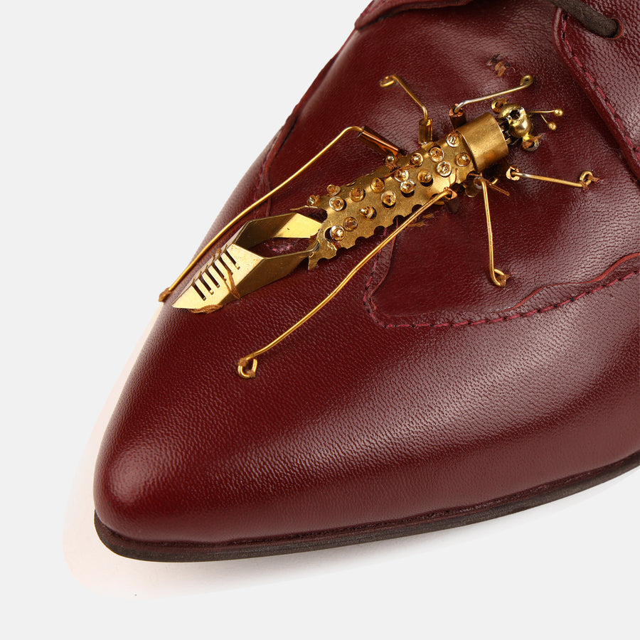 Maroon Insect Kitten Heel Mules