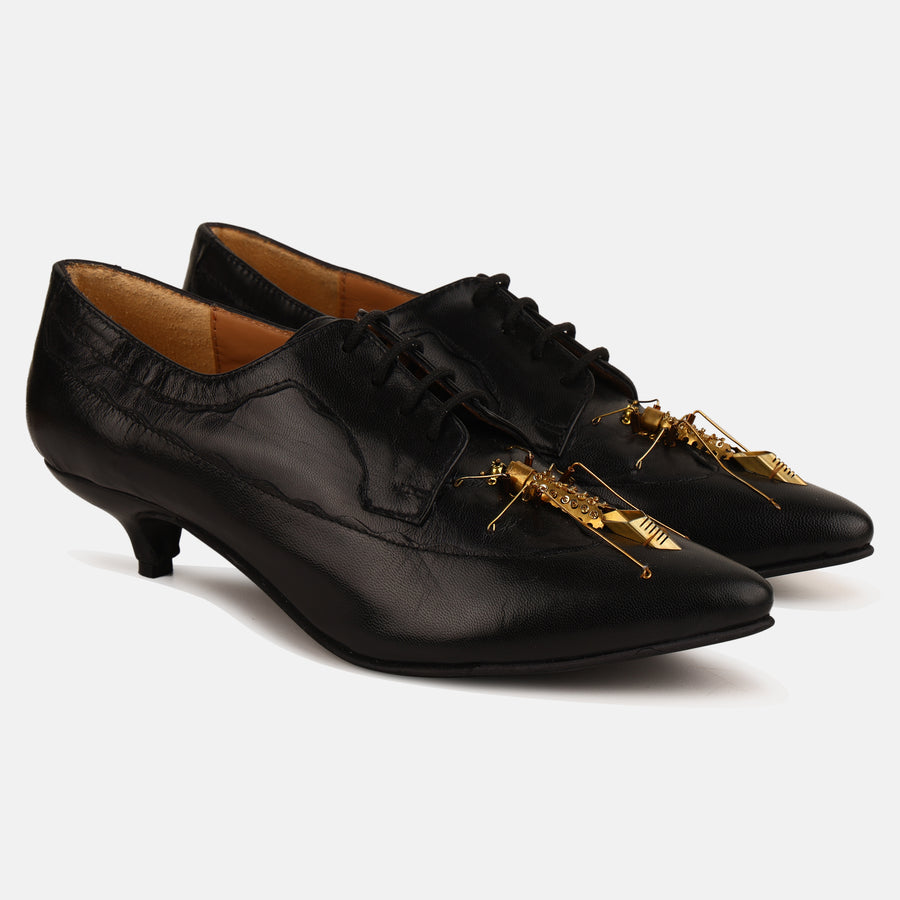 Black Insect Kitten Heel Mules