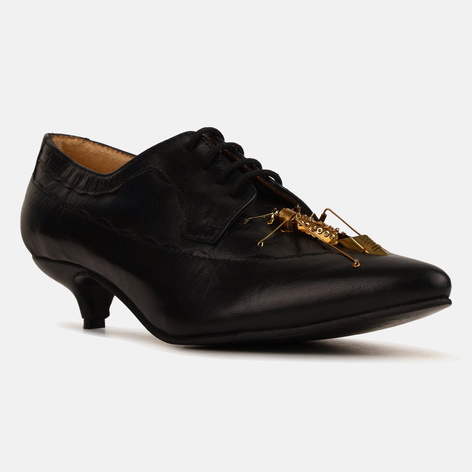 Black Insect Kitten Heel Mules