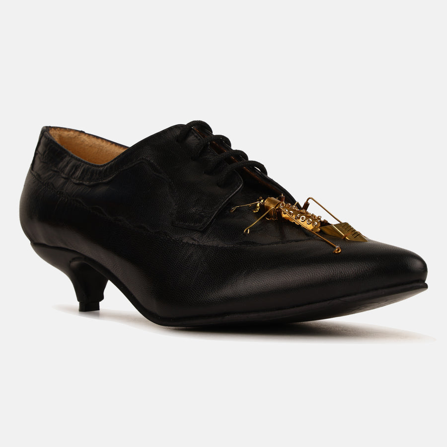 Black Insect Kitten Heel Mules