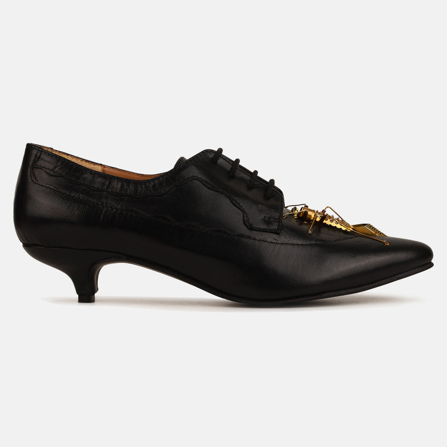 Black Insect Kitten Heel Mules