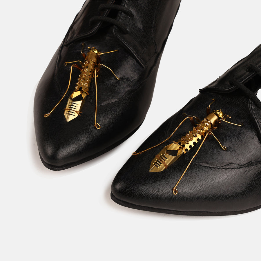 Black Insect Kitten Heel Mules