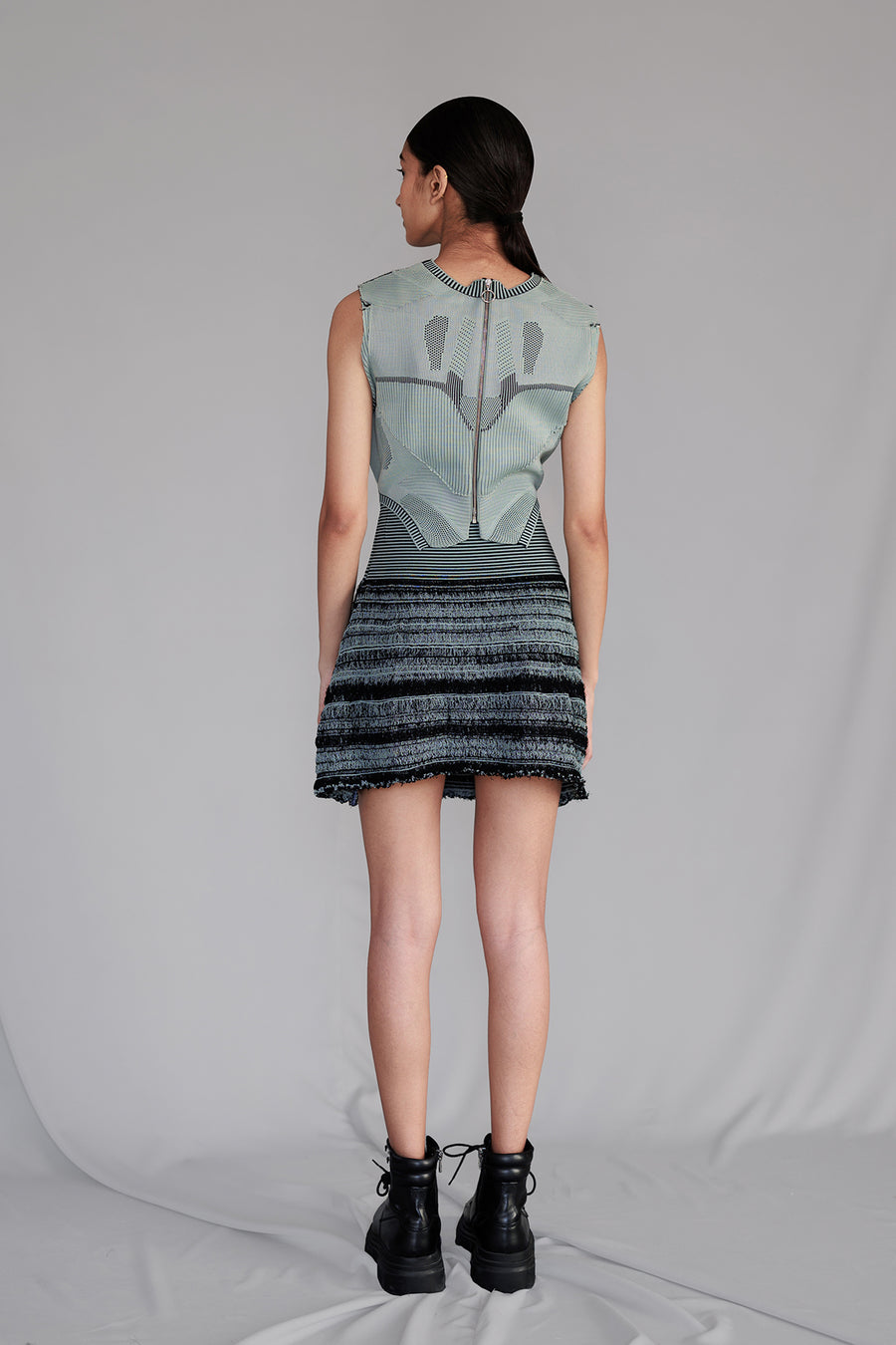 Grey Knitted Panel Skirt Top