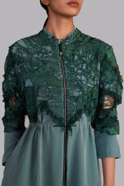 Green Map Embroidery Long Dress
