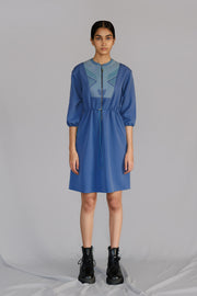 Blue Knitted Panel Short Dress