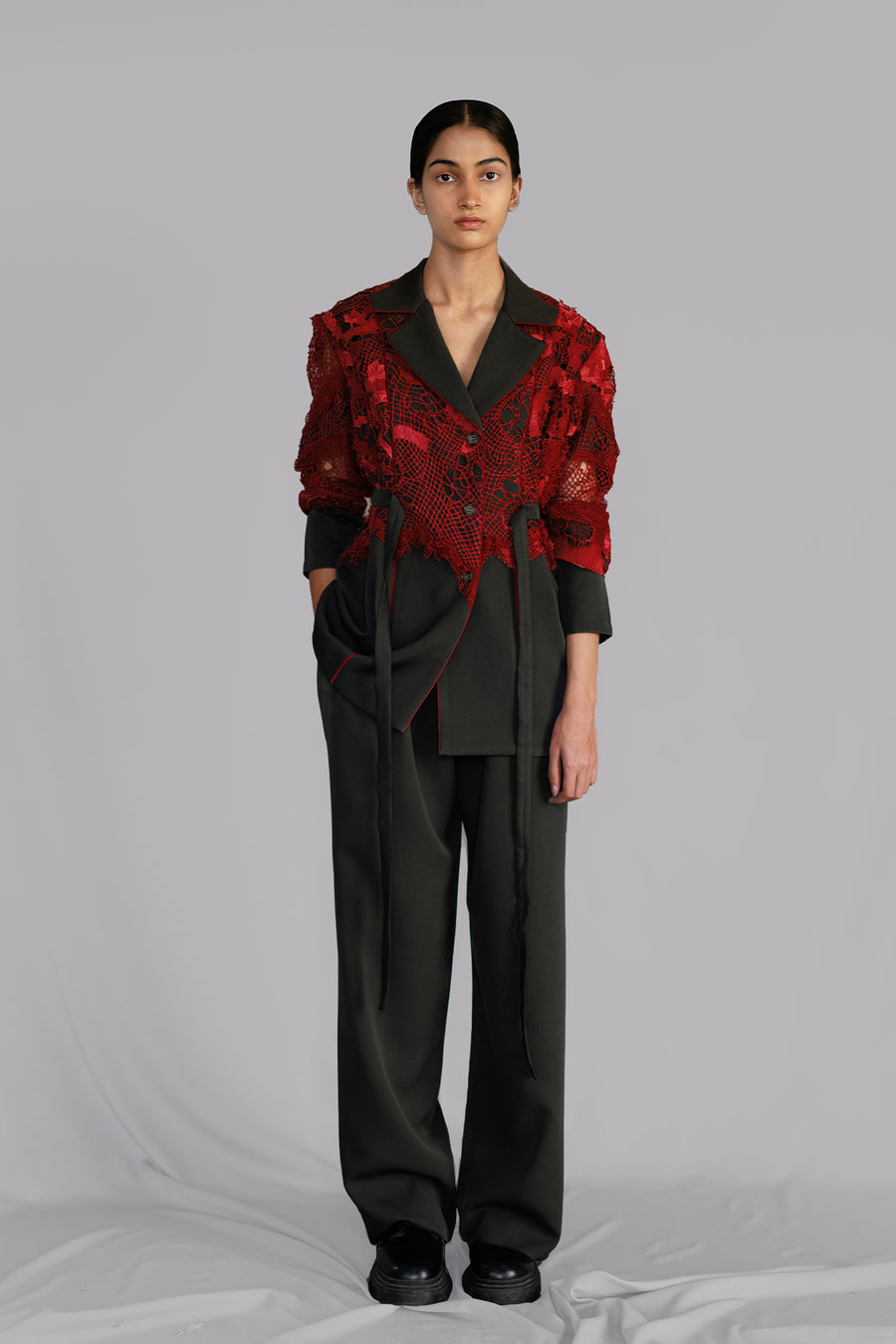 Red Map Embroidery Coat Set