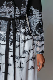 B&W Hokusai Embroidered Coat Dress