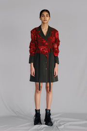 Red Map Embroidery Coat Dress