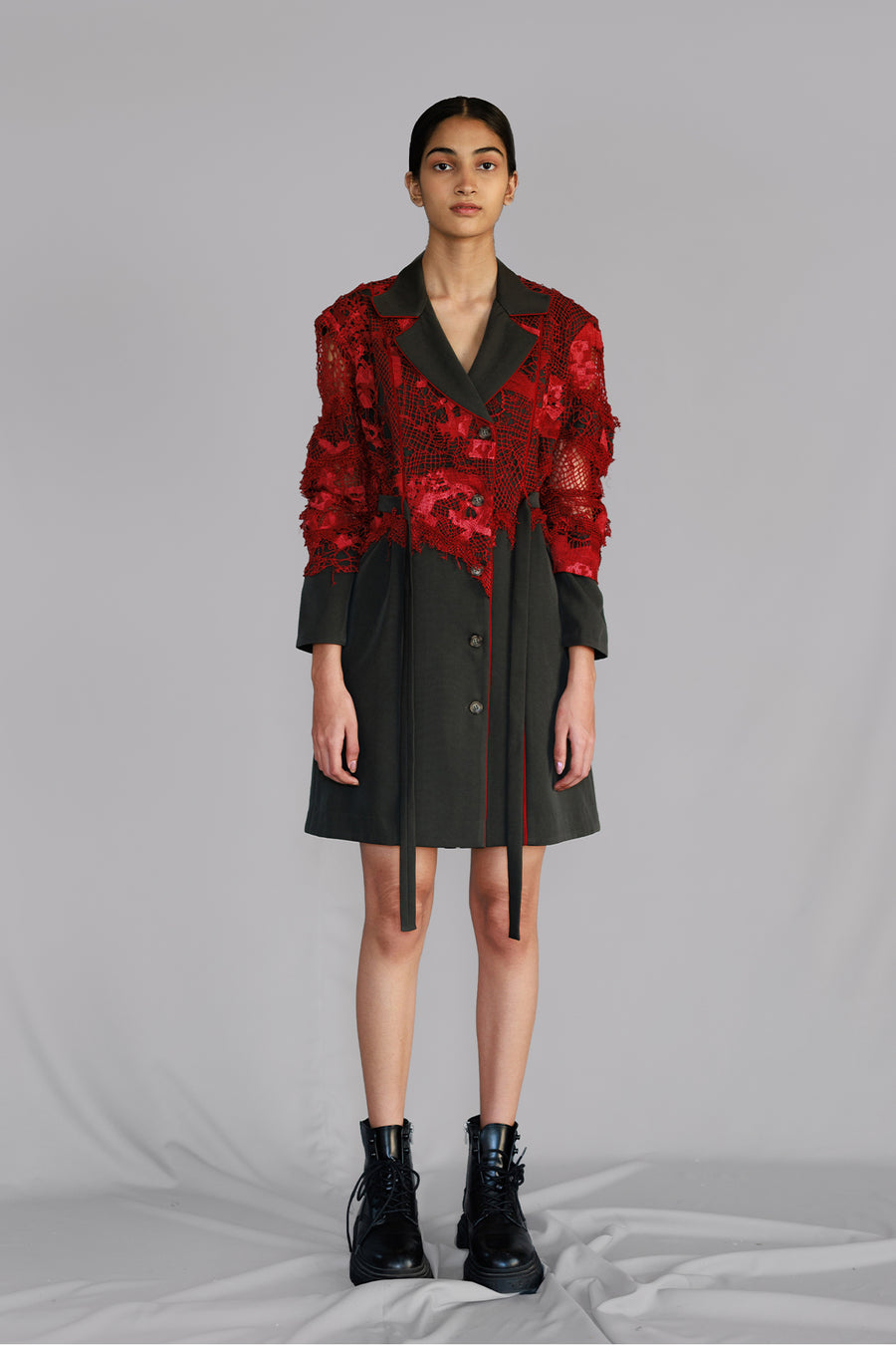 Red Map Embroidery Coat Dress