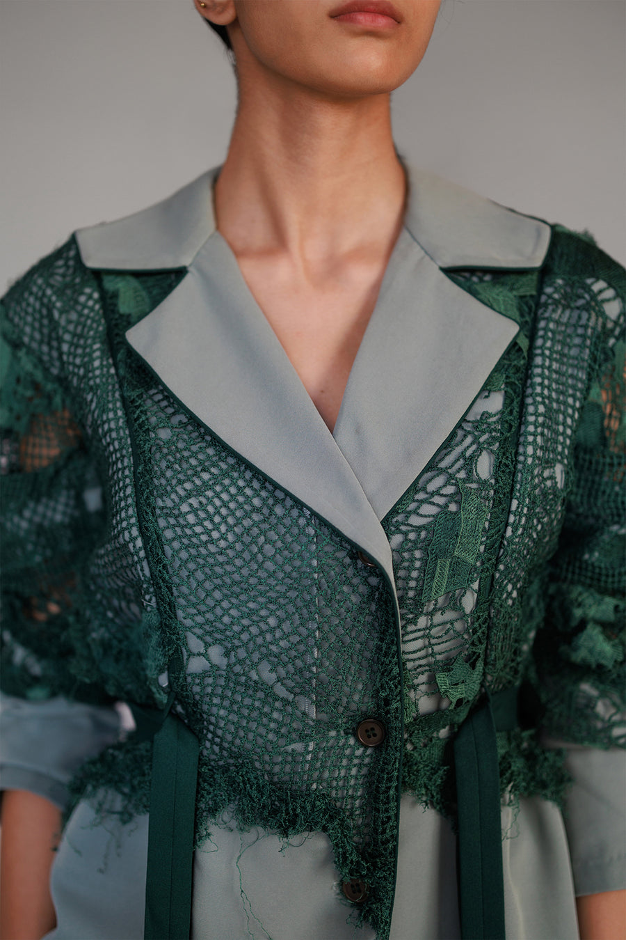 Green Map Embroidery Coat Dress