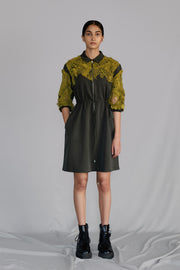 Yellow Map Embroidery Short Dress