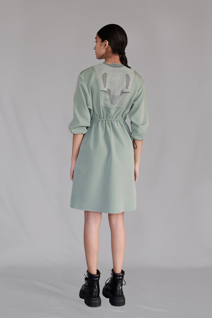 Grey Knitted Panel Short Dress