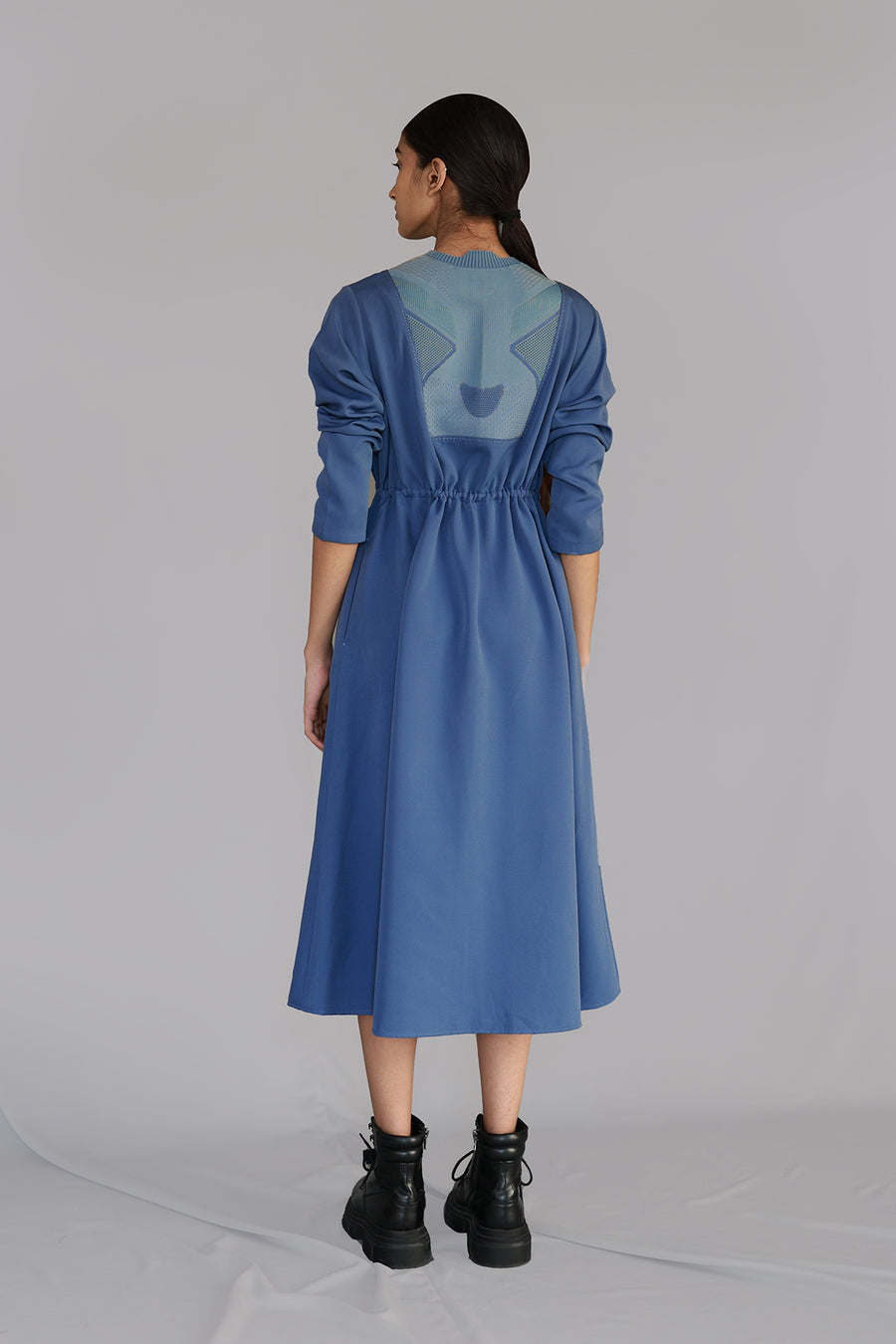 Blue Knitted Panel Long Dress