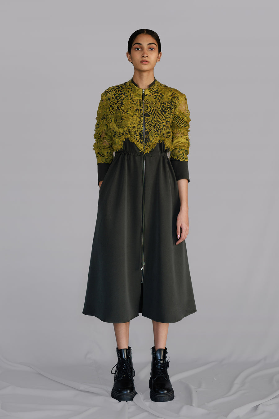 Yellow Map Embroidery Long Dress