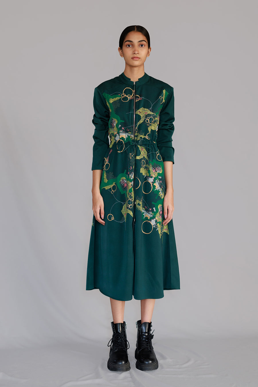 Green Map Long Dress