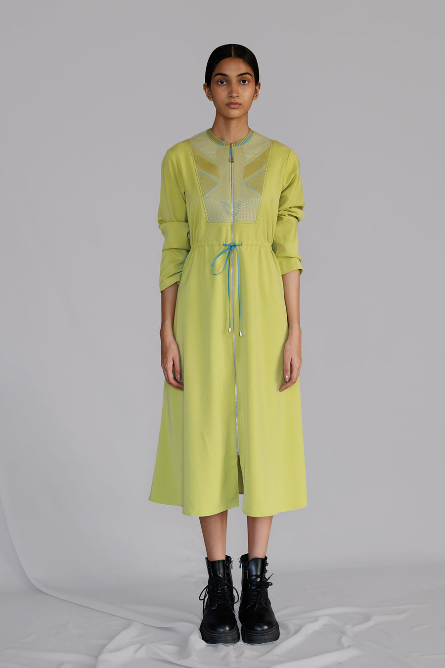 Lime Knitted Panel Long Dress