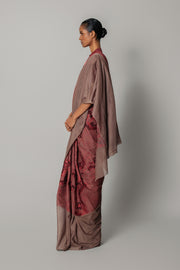 Red Map Saree with Strip Blouse
