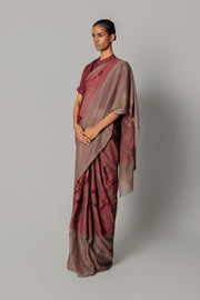 Red Map Saree with Strip Blouse