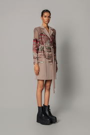 Brown Hokusai Embroidered Coat Dress
