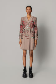 Brown Hokusai Embroidered Coat Dress