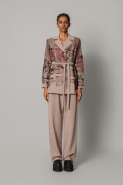 Brown Hokusai Embroidered Coat Set