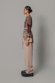 Brown Hokusai Embroidered Coat Set