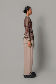 Brown Hokusai Embroidered Coat Set