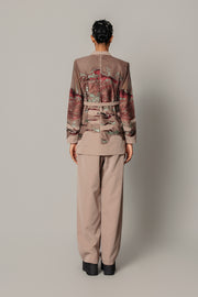 Brown Hokusai Embroidered Coat Set